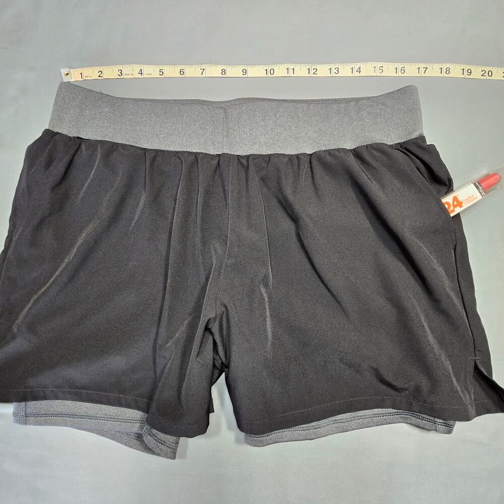 Tek Gear Black Gray Workout Shorts Stretch Sporty Inner/Outer Lined Women Size L - Picture 5 of 9